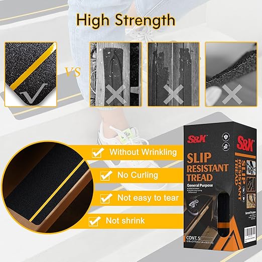 S&X 10-Pack Outdoor Stair Treads Non Slip - Pre-Cut Anti Slip Tape 6” x 24” - Reflective Non Skid Grip Tape for Stairs, Steps, Decks, Ramps