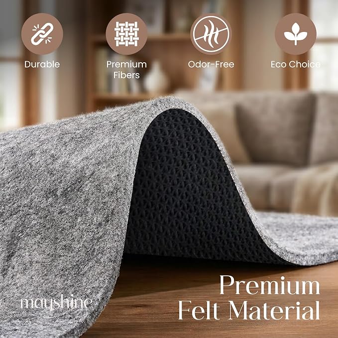 Non Slip Rug Pad 2x10 Feet, 4/25" Thick Felt Cushioned Rubber Rug Gripper Pad for Hardwood, Laminate, Stone, Tile, Wood, Vinyl Floors & Carpet, Anti Skid Under Area Rug Pads