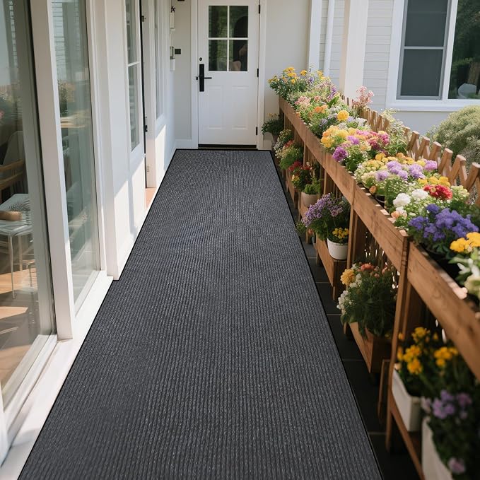 Extra Large Indoor/Outdoor Entrance Mat - 4 x 15 Feet, Rubber Border Door Mat Heavy Duty, Waterproof, Low-Profile, Easy to Clean, Rubber Entry Mat, Commercial Floor Mat, Charcoal Grey