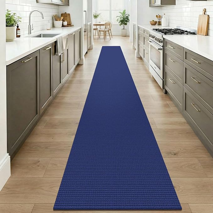 KOZYFLY Braided 2x20 Runners Rugs for Hallway, Extra Long Washable Runner Rug, Woven Non Slip Kitchen Runner, Cotton Entryway Rug, Floor Carpet for Entry, Aisle, Hall, Royal Blue/Navy