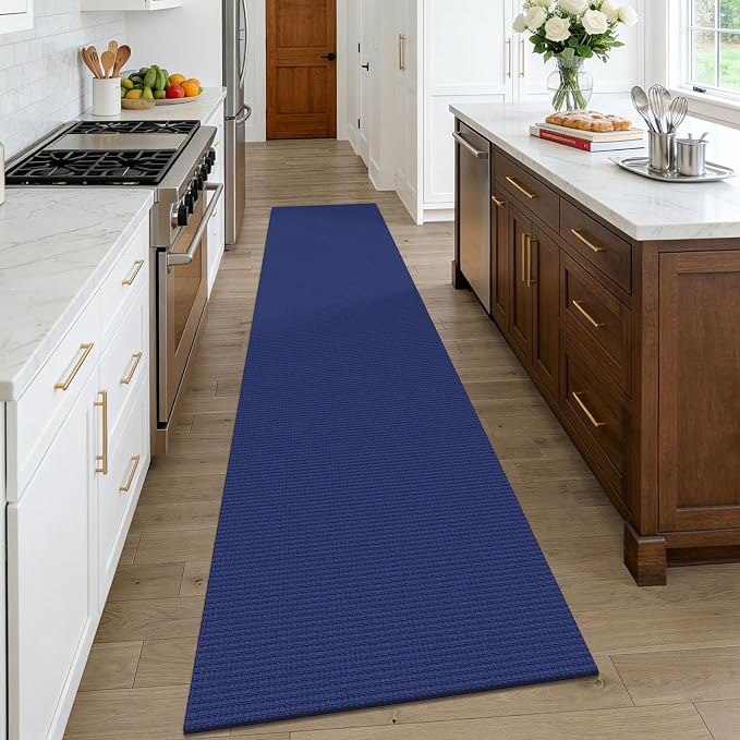 KOZYFLY Cotton Runners Rugs for Hallway 2.5'x10', Washable Runner Rug, Woven Non Slip Kitchen Runner, Braided Entryway Rug, Floor Carpet for Entry, Aisle, Hall, Royal Blue/Navy