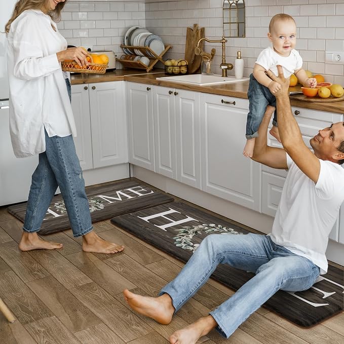 KIMODE Kitchen Mats,Anti Fatigue Kitchen Rugs Sets of 2, Non Slip Waterproof Kitchen Floor Mats, Ergonomic Cushioned Comfort Standing Mat for Home,Laundry, Office,Sink,Desk