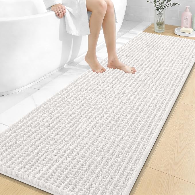OLANLY Long Bathroom Rugs Runner 70x24, Thick Soft and Absorbent Chenille Bath Mat, Non-Slip, Machine Washable Quick Dry Bath Rugs for Tub Shower Floor, Home Decor Accessories, Ivory