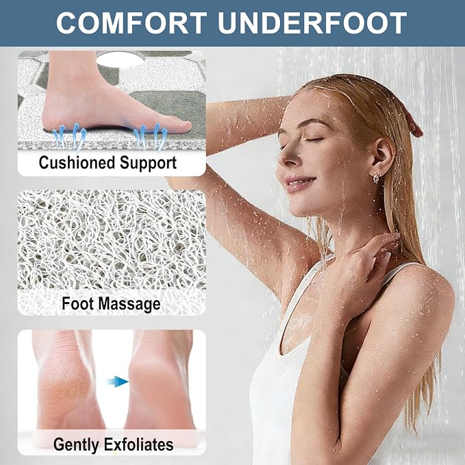 Square Shower Mat Non Slip: 32x32 Inch Extra Large Shower Mats for Inside Shower, Non Slip Shower Mat with Drain Hole in Middle- Anti Slip Shower Floor Mat, Loofah Shower Stall Mats for Elderly