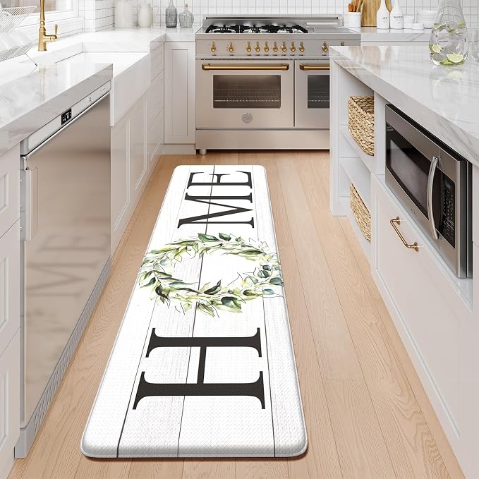 KIMODE Farmhouse Kitchen Runner Rug,17.3" x 59" Anti Fatigue Kitchen Mats for Floor Cushioned,Non-Skid Waterproof Comfort Thick Kitchen Floor Standing Mat for Front Sink,Laundry Room,Home