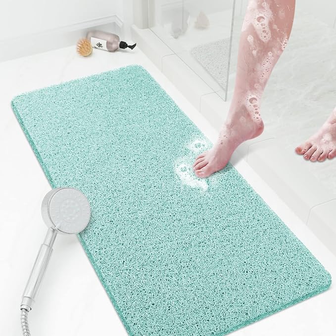 Shower Mat Bathtub Mat Non-Slip,36x16 inch, Soft Tub Mat with Drain,PVC Loofah Bath Mat (Phthalate Free) for Tub and Bathroom,Quick Drying,Green