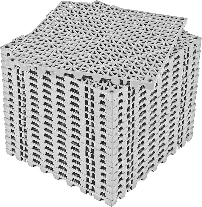ToLanbbt Modular Interlocking Cushion 18P 11.8" x 11.8" Interlocking Rubber Floor Drain Holes Non-Slip Splicing Drainage Mats for Deck, Shower, Kitchen, Drain Pool, Sauna Bath, Indoor Outdoor (Grey)