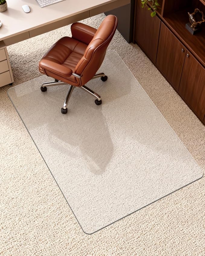 Soimeat Hard Frosted Office Chair Mat for High Pile Carpet and Hardwood Floor, 32" x 55" Anti-Slip Computer Rolling Chair Mat, Heavy Duty Chair Pad Under Desk Carpeted Floor Protector for Home, 1 PCS