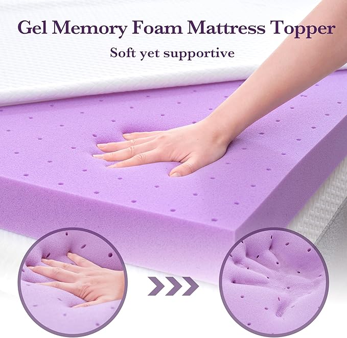 SINWEEK 2 Inch Gel Memory Foam Mattress Topper with Cooling Cover Ventilated Soft Mattress Pad, Bed Topper, CertiPUR-US Certified, Full Size