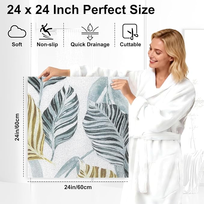 Square Shower Mat Non Slip, 24x24 Inch Loofah Shower Mats for Inside Shower Stall, Soft PVC Anti Slip Shower Mats for Stand Up Showers, Easy to Clean and Dry, Machine Washable