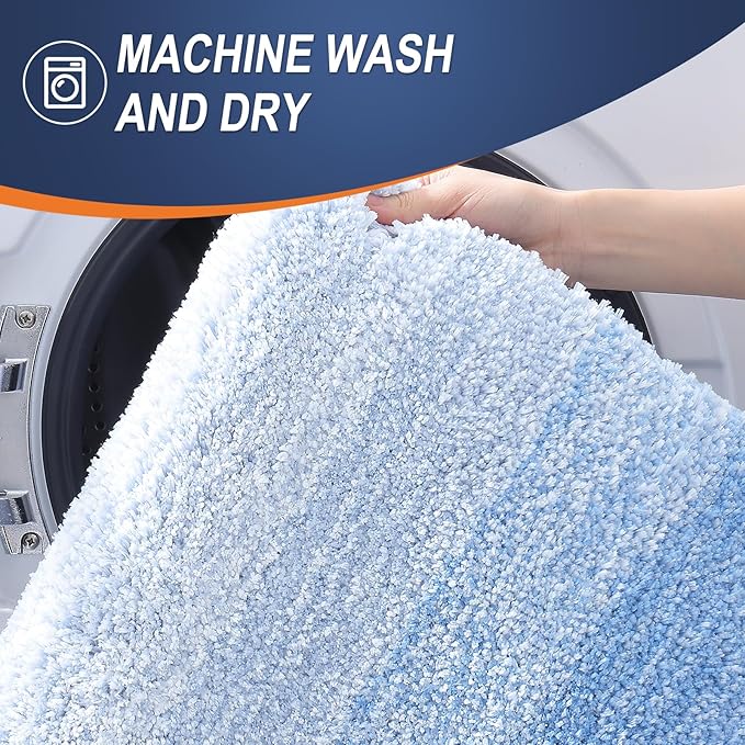 OLANLY Bathroom Runner Rugs Mat 47x20, Extra Soft Absorbent Microfiber Bath Rugs, Rubber Backing, Quick Dry, Washable Long Bath Mats for Bathroom, Tub and Shower, Home Decor Accessories, Light Blue