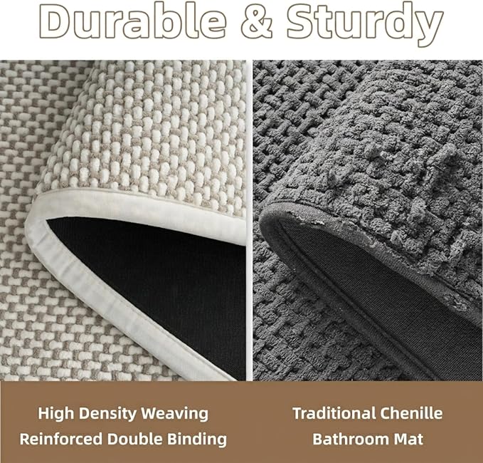PADOOR-Bath Mat-Super Absorbent Chenille Bathroom Mats-Rubber Backed Bath Mats for Bathroom Non Slip, Easy Clean Bathroom Rugs Front of Bathtub,Shower Room,Sink-24×36, Beige&Cream