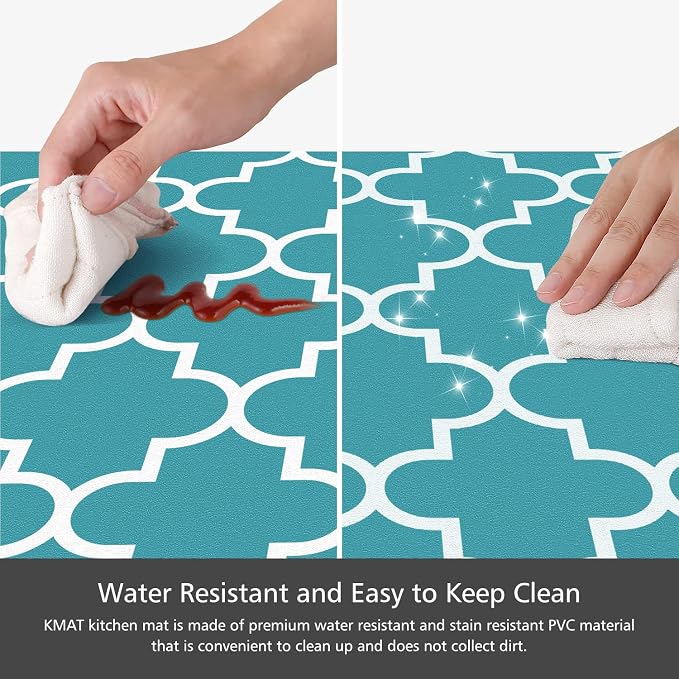 KMAT Kitchen Mat [2 PCS] 0.47inch Cushioned Anti-Fatigue Kitchen Rug, Waterproof Non-Skid Kitchen Mats and Rugs Heavy Duty PVC Ergonomic Comfort Standing Mat for Kitchen, Floor Home, Green