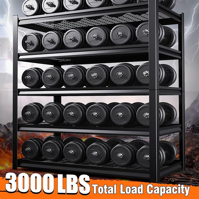 Set of 5-71"H Garage Shelving-3000LBS 5 Tier Storage Shelves,Adjustable Heavy Duty Metal Shelving Unit and Storage Large Wire Rack,Utility Steel Shelf For Shop Warehouse Industrial Pantry 71"x35"x16"