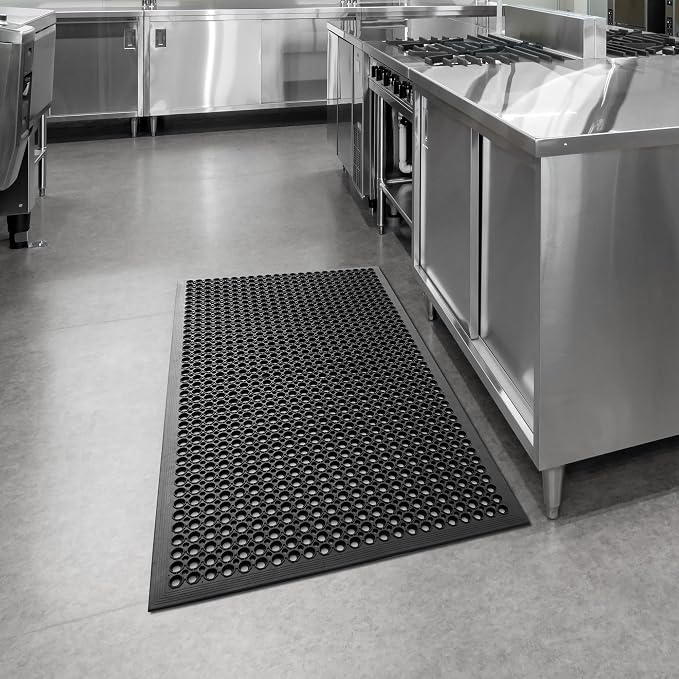 GRIDMANN Rubber Floor Mat, 36" x 60" Anti-Fatigue Drainage Mat, Non-Slip and Grease Resistant for Restaurants, Commercial Kitchens, Bar Floors, Black