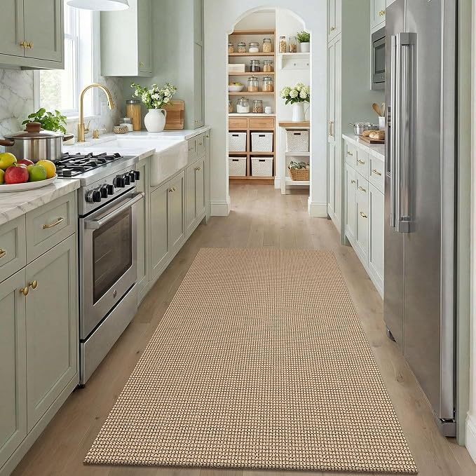 KOZYFLY Boho Washable 4x5 Entry Woven Area Rug, Braided Throw Rugs for Entryway, Non Slip Door Mat Indoor Entrance, Farmhouse Carpet for Foyer, Bedroom, Dining, Office, Orange Beige/Tan/Brown