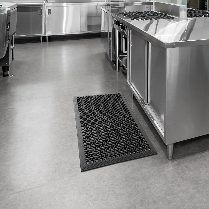 GRIDMANN Rubber Floor Mat, 24" x 36" Anti-Fatigue Drainage Mat, Non-Slip and Grease Resistant for Restaurants, Commercial Kitchens, Bar Floors, Black