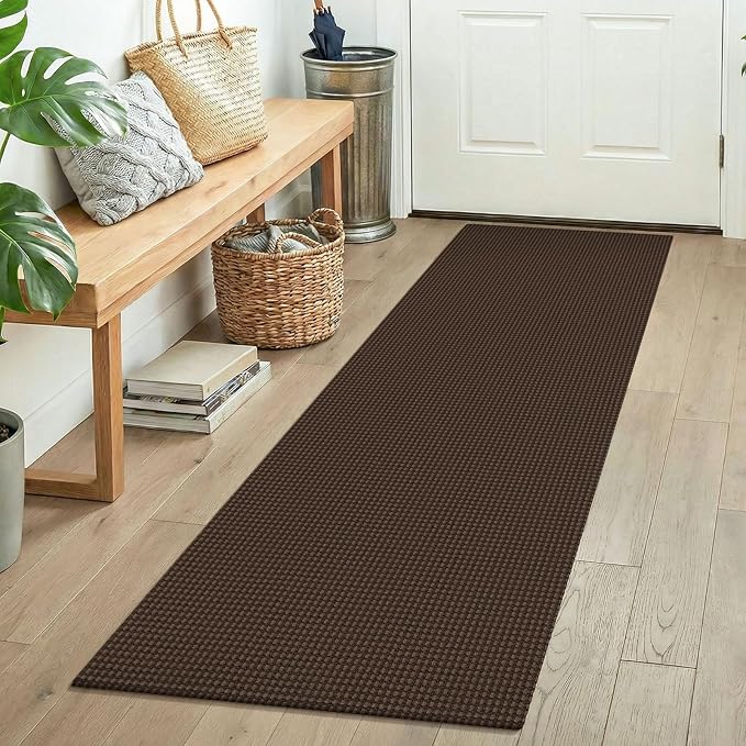 KOZYFLY Runners for Hallways 2x5 ft Washable Kitchen Runner Non Slip Rubber Backed Hall Runners Cotton Entryway Runner Rugs Floor Carpet for Indoor Backdoor Bedroom Kitchen, Brown/Dark Brown
