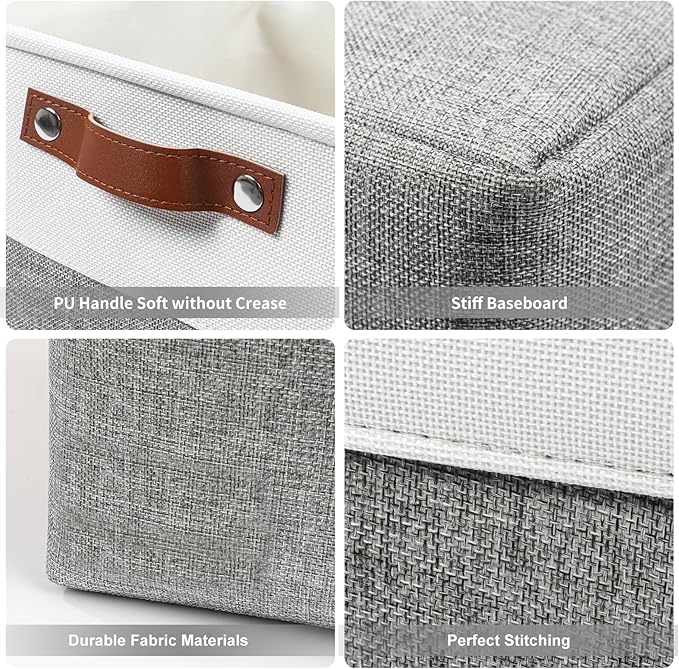 Bagnizer 13x13 Cube Storage Bins, Collapsible Fabric Storage Box, 4 Pack Closet Baskets with Handles for Organizing, Shelf, Toys, Clothes, Home, Office, Nursery (Grey&White)