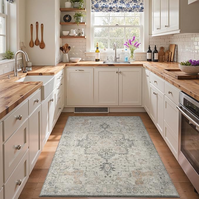 GENIMO Kitchen Mats for Floor, Washable Anti Fatigue Mat for Cushioned, 47"x71", Waterproof Kitchen Rugs, Non Slip Foam Comfort Standing Mat Rug for Home, Runner, Sink, Laundry, LightTaupeBrown