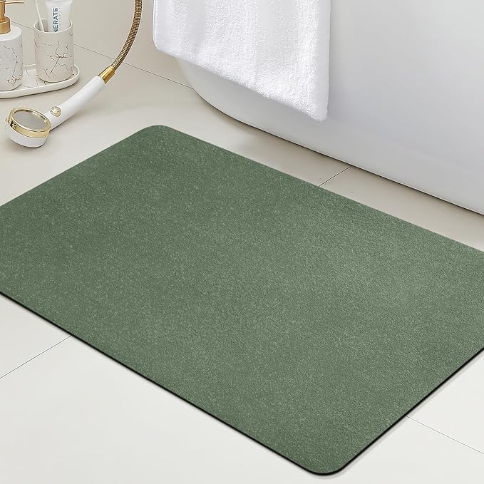 ACCUMTEK Non Slip Bath Mat, Thin Bathroom Rugs Fit Under Door, Quick Dry Bath Mats, Machine Washable Bath Rugs for Bathroom, Bathtub & Kitchen, Dark Green/Upgraded Solid/24 x17