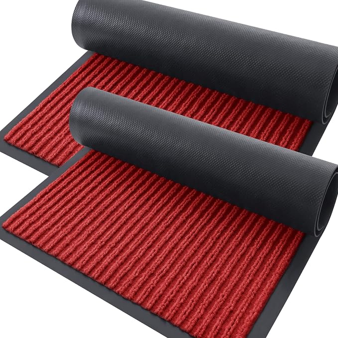 OLANLY Front Door Mat Indoor Outdoor Entrance, 2-Pack 35 x 23 Inch, Waterproof Heavy Duty Doormat, Fade Resistant, Low Profile, Easy Clean Patio Porch Welcome Floor Mats for Entry, Red