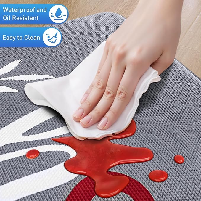 HappyTrends Kitchen Mat for Floor, 2PCS Cushioned Anti-Fatigue Kitchen Rugs, Waterproof Non-Slip Standing Mats and Rugs Set for Kitchen, Office, Laundry, Black, 17.3"×30"+17.3"×59"