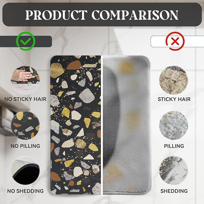MontVoo -Bath Mat-Non Slip Thin Bathroom Rugs Fit Under Door- Quick Dry Absorbent Faux Suede Surface Grey Bathroom Floor Mats-Shower Rug for in Front of Bathtub Shower Black & Multi Color 16x24