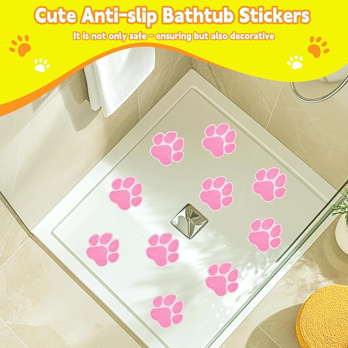 Secopad Non-Slip Bathtub Stickers, 20 PCS Large Safety Bathroom Tubs Showers Treads Adhesive Decals with Scraper (Pink)