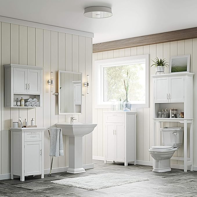 RiverRidge Somerset Two-Door Bathroom and Laundry Wall Mount Storage Medicine Cabinet with Open and Adjustable Shelf - White | Two-Door