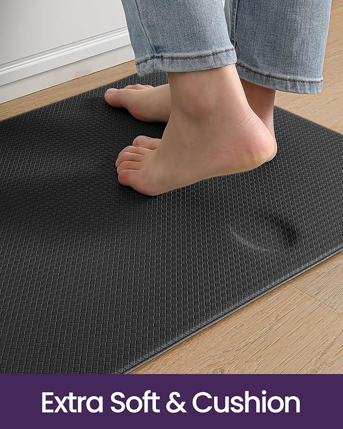 DEXI Kitchen Floor Mats Cushioned Anti Fatigue, 23x86, Large Long Standing Runner Rug Waterproof, Comfort Memory Foam Padded for Front Sink Laundry, Black
