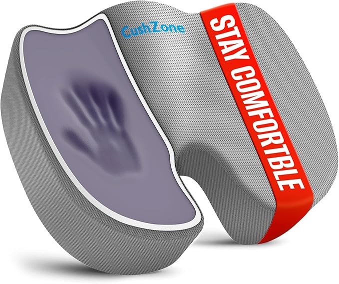 CushZone Seat Cushion, Office Chair Cushions, Car Seat Cushion, Non-Slip Sciatica & Back Coccyx Tailbone Pain Relief Chair Pad, Memory Foam (Large,Light Grey)