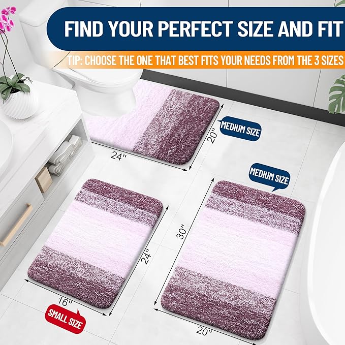 OLANLY Small Bathroom Rugs Mat 24x16, Extra Soft Absorbent Microfiber Bath Rugs, Rubber Backing, Quick Dry, Machine Washable Bath Mats for Bathroom Floor, Tub and Shower, Home Decor Accessories, Mauve
