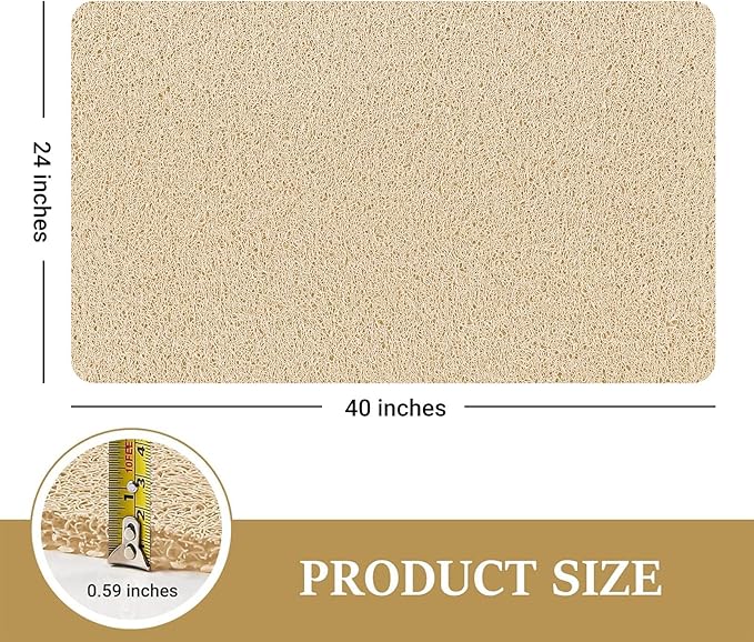 LuxStep Shower Mat Bathtub Mat,40x24 inch, Non-Slip Bath Mat with Drain, Quick Drying PVC Loofah Bathmat for Tub,Shower,Bathroom,Khaki