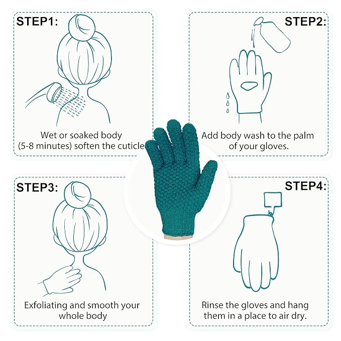 Evridwear Exfoliating Dual Texture Bath Gloves for Shower, Spa, Massage and Body Scrubs, Dead Skin Cell Remover, Gloves with Hanging Loop (1 Pair Deep Lake Heavy Glove)