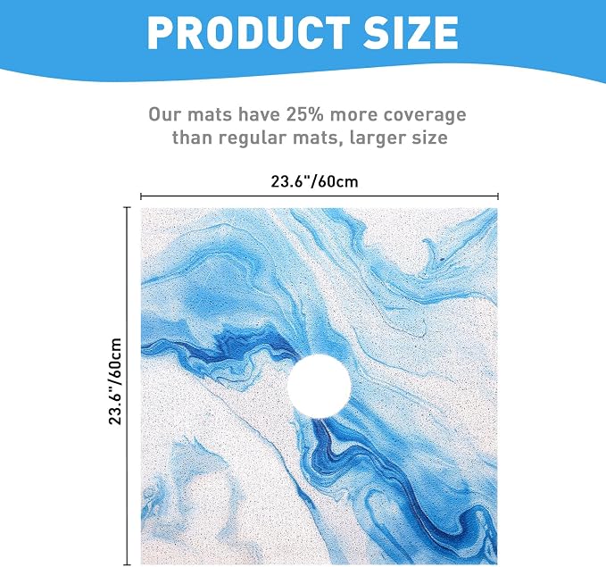 Square Shower Mat Non Slip: 24 x 24 Inch Extra Large Shower Mats with Drain Hole in Middle - PVC Loofah Anti Slip Shower Floor Matt for Inside Shower