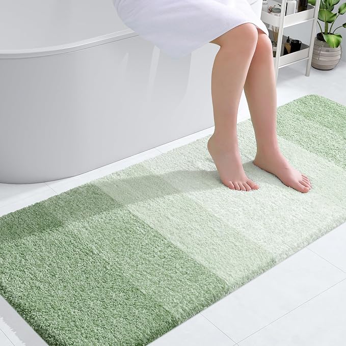 OLANLY Bathroom Runner Rugs Mat 59x24, Extra Soft Absorbent Microfiber Bath Rugs, Rubber Backing, Quick Dry, Washable Long Bath Mats for Bathroom, Tub and Shower, Home Decor Accessories, Sage Green