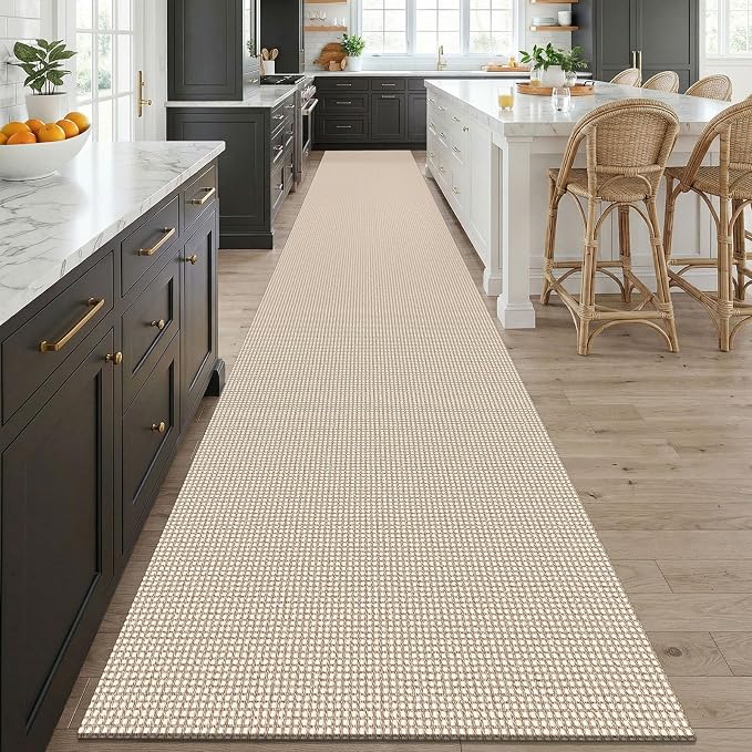 KOZYFLY 3x20 Runners Rugs for Hallway, Extra Long Washable Runner Rug, Non Slip Rubber Backed Kitchen Runner, Cotton Entryway Rug, Floor Carpet for Entry, Aisle, Hall, Ivory/Camel/Brown