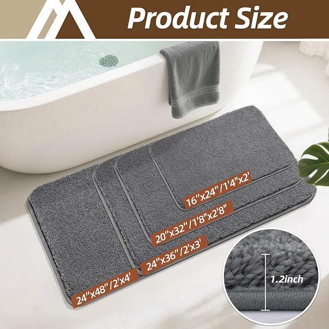 COSY HOMEER Bath Rugs for Bathroom Extra Thick - Anti-Slip Bath Mats Soft Plush Yarn Shaggy 100% Strong Mirco Polyeste Mat Living Room Bedroom Mat Floor Water Absorbent(Dark Grey,20x32 - Inches)