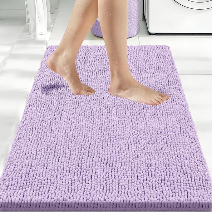Bcoimo 36x24 Chenille Bath Mat – Non-Slip with Backing Bath Rug Ultra-Absorbent and Machine Washable Bathroom Mat Quick-Dry Design. Ideal for Bathroom Shower and Tub Areas