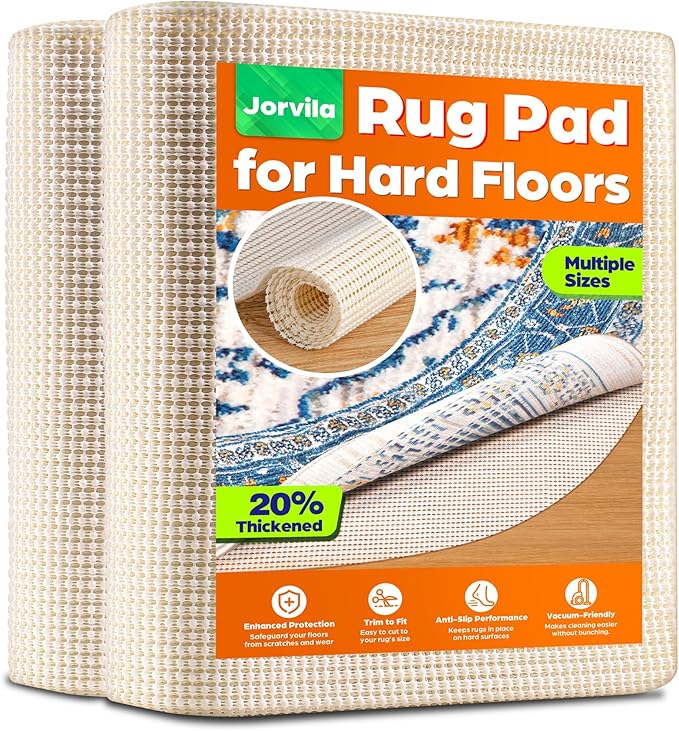 Jorvila Non-Slip Rug Pad Gripper Round 8 Feet, Anti Skid Mat for Under Area Rugs, Keeps Rugs in Position and Safe, Thick Cushioned Carpet Pad for Hardwood Floors Protection