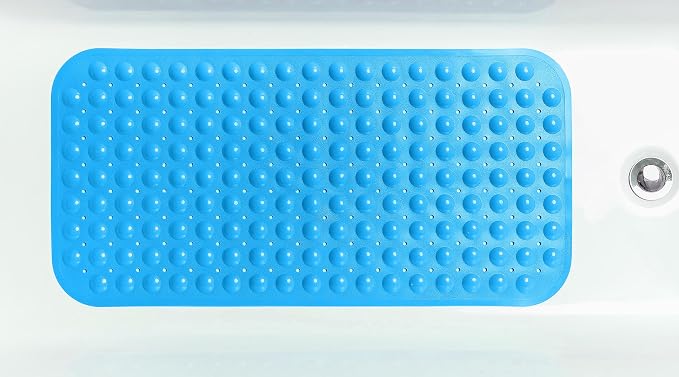 Large Non-Slip Bathtub & Shower Mat 31”x16” (Smooth/Non-Textured Tubs Only) Safe, Clean, Machine-Washable, Superior Grip&Drainage, Vinyl, Opaque Light Blue