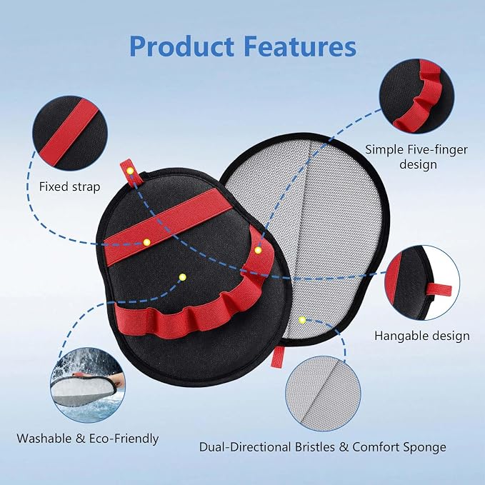 Pet Hair Removal Glove for Dogs & Cats, Reusable Washable Electrostatic Pet Hair Remover Glove, Pet Hair Mitt with Finger Straps for Couch, Carpet, Car Seats, Clothes, Furniture, Red