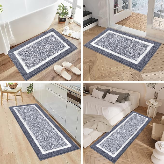 Pauwer Bathroom Rug Mat Set 3 Piece, Microfiber Shaggy Bath Set, Non-Slip Ultra Soft Carpet Mats, Absorbent with U-Shaped Toilet for Bathroom, Tub, Shower, Dark Grey