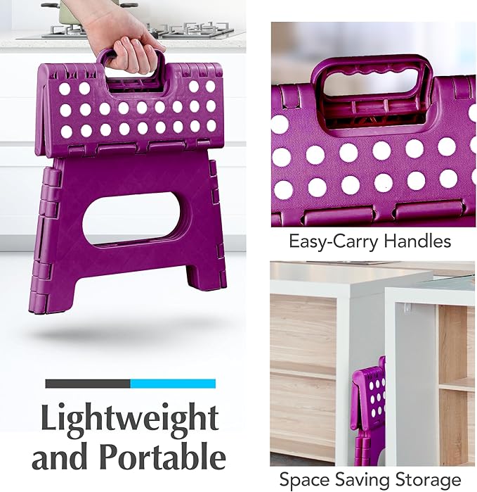 Handy Laundry Folding Lightweight Step Stool - Sturdy Enough to Support Adults - Opens Easy with One Flip - Great for Kitchen, Bathroom or Bedroom (Purple - 9 Inch)