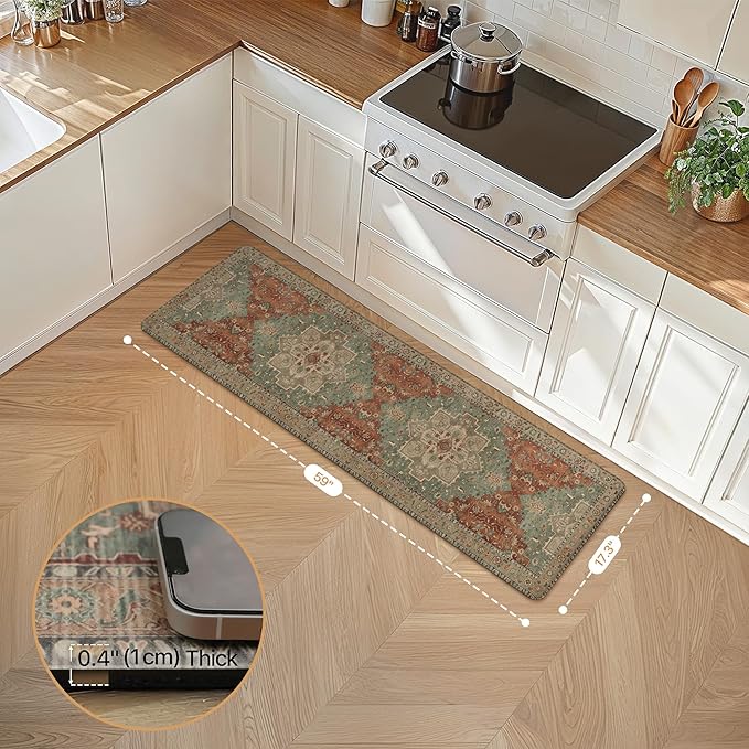 GENIMO Kitchen Mats for Floor, Washable Anti Fatigue Mat for Cushioned, 17.3"x59", Waterproof Kitchen Rugs, Non Slip Foam Comfort Standing Mat Rug for Home, Runner, Sink, Laundry, Multi