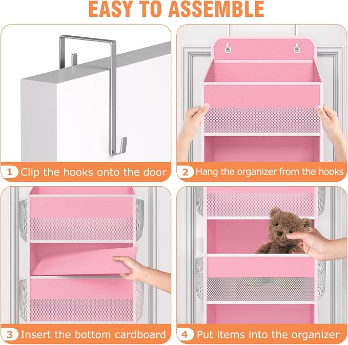 WISELIFE Over The Door Organizer - 5 Shelves Large Capacity Hanging Bedroom Storage Solution with Side Pockets for Dorm Bathroom Pantry Nursery and Baby Essentials Holds up to 40 Lbs (Pink)