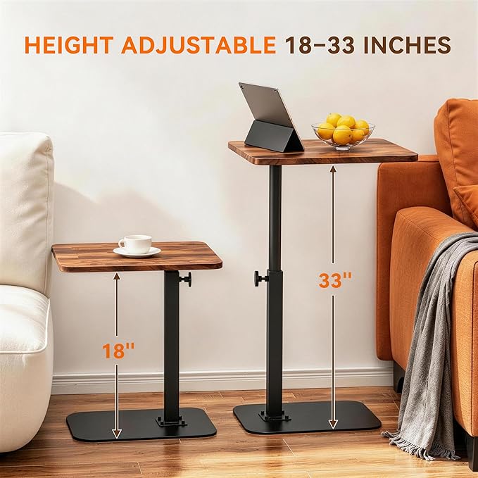 Adjustable TV Tray Table, 360° Swivel C-Shaped End Table that Slides Under Couch, Sofa, Bed, Recliner Chair, Small Side Table Desk for Laptop, Food Eating, Living Room, Bedroom, Small Spaces