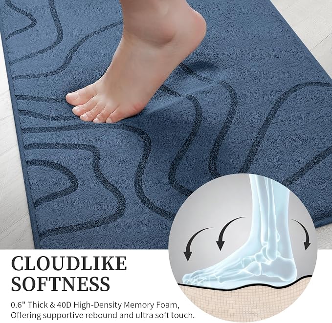 YIHOUSE Memory Foam Bathroom Rugs Sets 5 Piece - Extra Thick Ultra Soft Absorbent Bath Mat Set, Non-Slip Machine Washable Bath Rugs for Bathroom, Tub & Shower, Home Decor Accessories, Dusty Blue