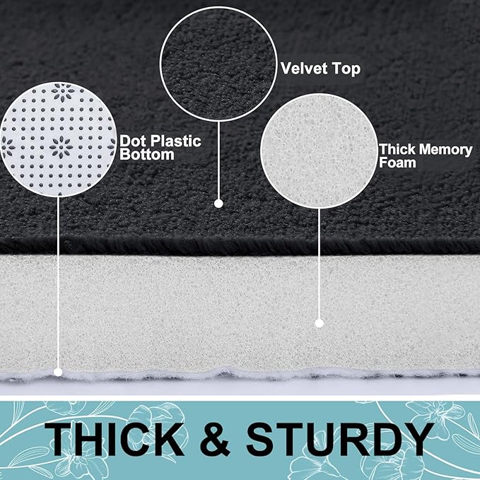 Smiry Memory Foam Bath Mat 44x32, Extra Soft and Absorbent Bathroom Mats, Non Slip Washable Carpet for Floor, Shower and Tub, Black
